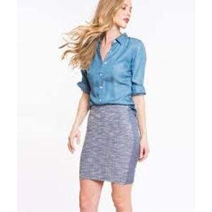 Marine Layer Tweed Panel Pencil Skirt Blue Knit Elastic Waist Women Small